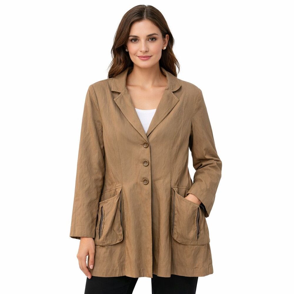 CAbi Coat Womens Large Brown Metallic Single Breasted Mid Length Trench Pockets